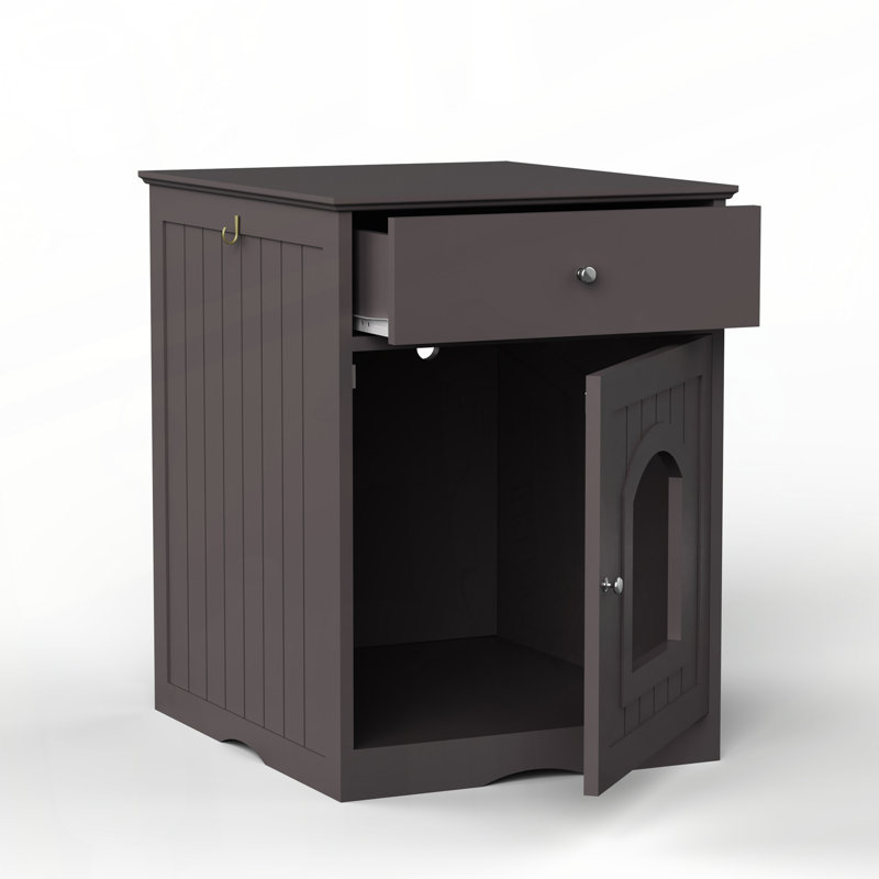 Enceinte en bois pour litière pour chat avec tiroir, table d'appoint, cage intérieure pour animal, table de chevet pour chat (brun)