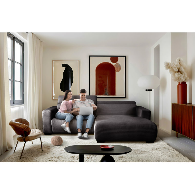 Almontiser Cozzy Reclining Corner Sofa in Curdouy Velvet Fabric, Charcoal Brown, Right Hand Facing