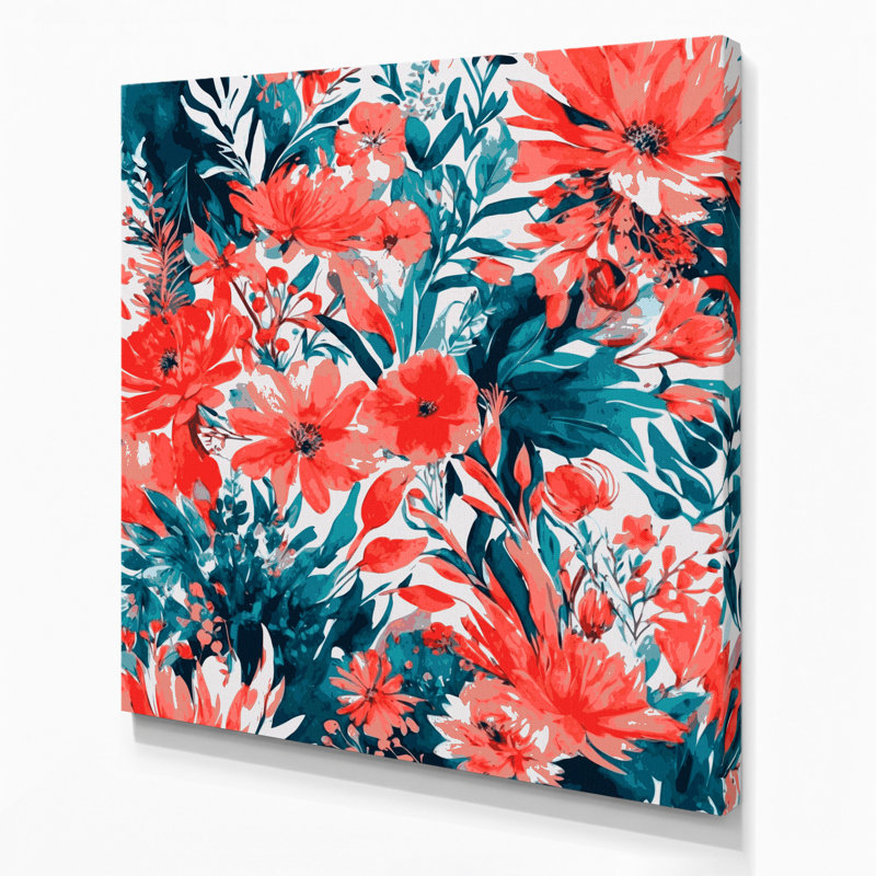 Aquarelle, art floral sur toile rouge 26, H 32 po x l 32 po