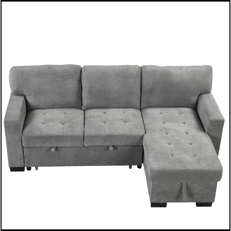 Stylish And Functional Light Chaise Lounge Sectional With Storage Rack Pull-Out Bed Drop Down Table  And USB Charger