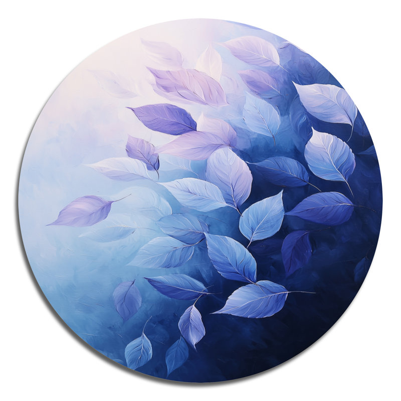«Floating Leaves In Purple Ink River I», reproduction d'art en métal bleu traditionnel, H 16 po x l 16 po