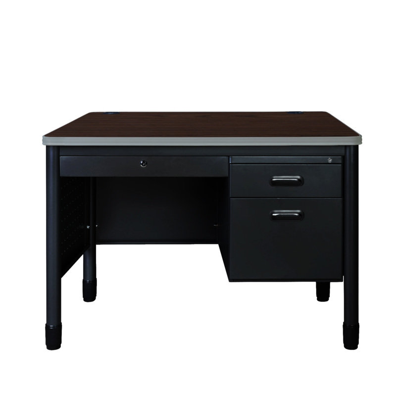 Bureau à piédestal simple en acier avec tiroir central 48 po x 30 po Pasival, Brun / Noir