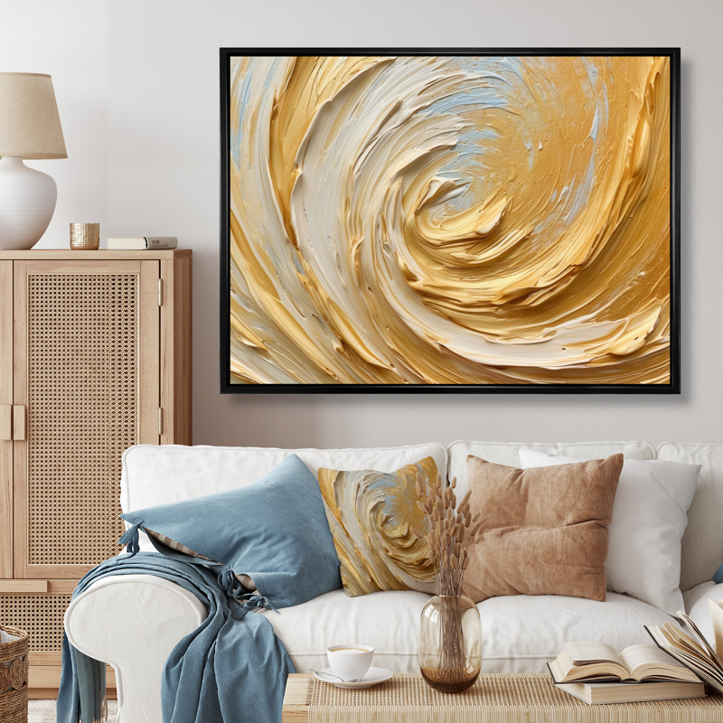 «Gold Cream Infinite Swirls II - Abstract Spirals», reproduction d'art sur toile, H 12 po x l 20 po x P 1 po