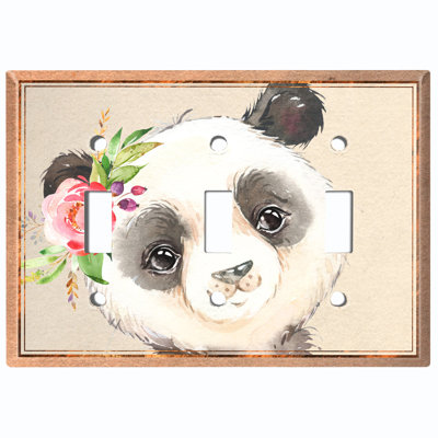 Cute Animal Baby Panda Flower 3-Gang Toggle Light Switch Wall Plate
