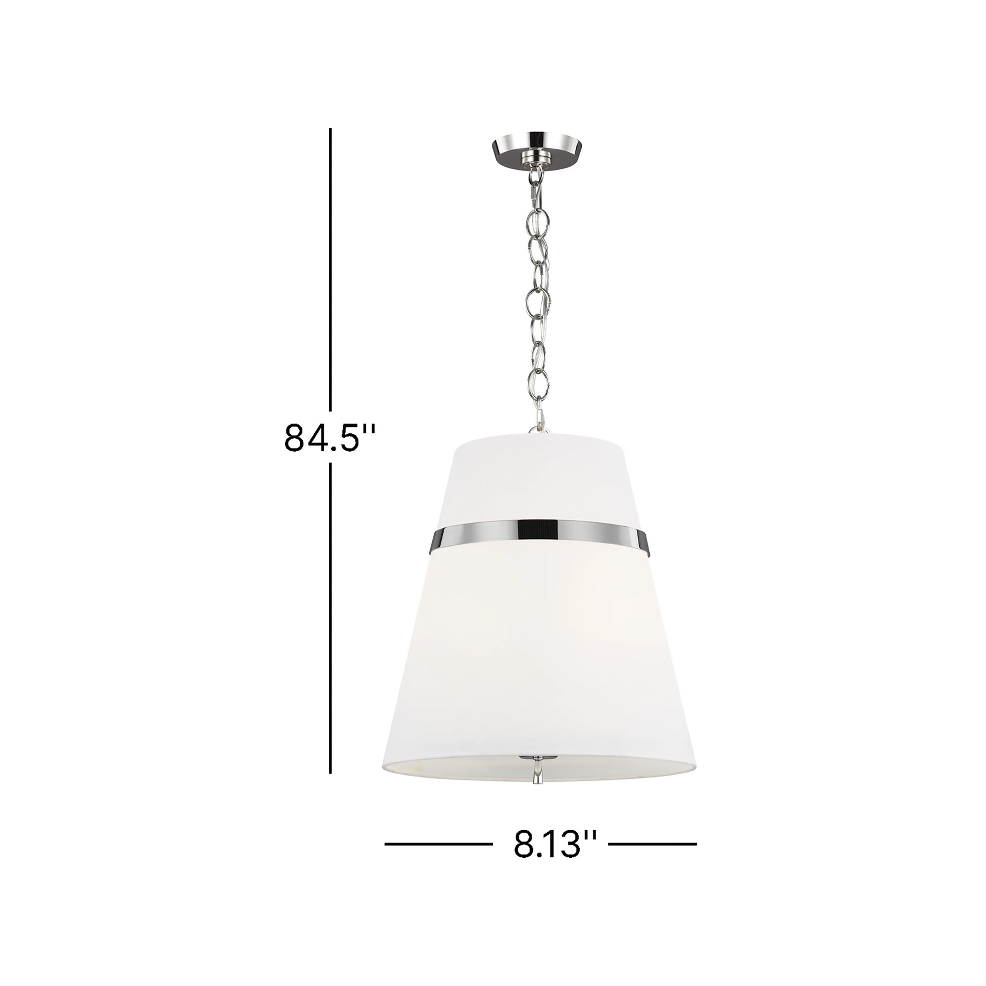 Rory 3 - Light Unique / Statement Cone Pendant by Alexa Hampton, Polished Nickel, 84.5'' H x 8.13'' W x 8.13'' D, 1 Light