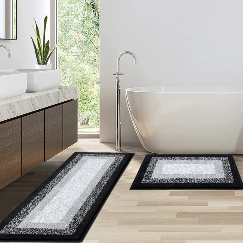 Ensemble de 2 tapis de bain géométriques super doux et absorbants, Noir, noir, noir, noir