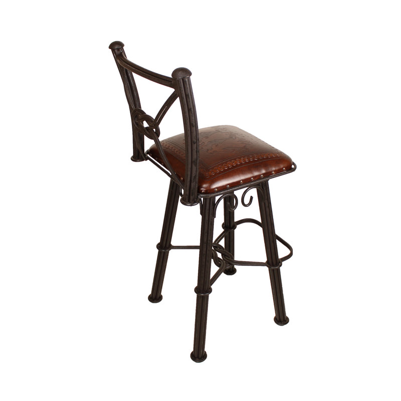 Tabouret de bar Khayla en fer avec dossier et pivot (motif Posse)