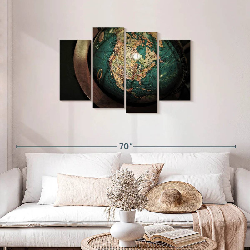 Carte rétro du globe Aliaz, H 27 po x l 43 po