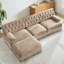 Canapé d'angle modulaire 3 places couleur camel, jupe à franges, mousse haute densité idéale pour étudier