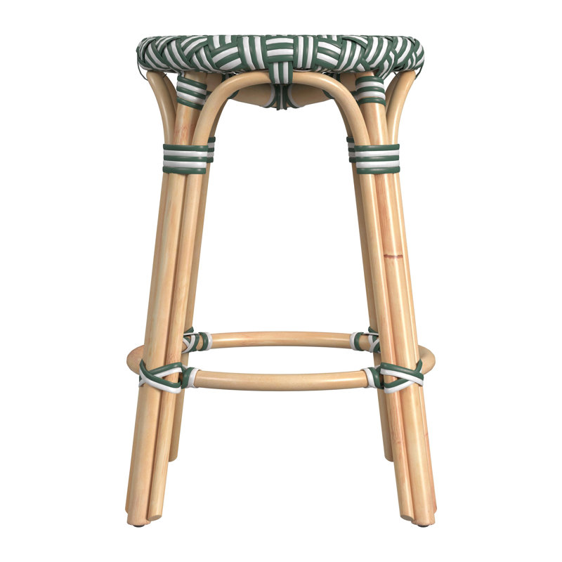Tobias Rattan Bar Stool & Counter Stool, Counter Stool (24" Seat Height), Green/White Narrow Stripe