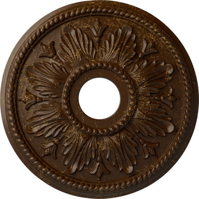 Médaillon de plafond Endurathane Edinburgh, DE 18 1/8 po x P 3 1/2 po x P 2 3/4 po (convient aux auvents jusqu'à 5 1/8 po), fini craquelé de bière racinaire peint à la main