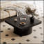 Table basse carrée 34,6 po pour le salon, plateau en placage de bois moderne avec motif de parquet et base cylindrique, plateau de table épaissi, assemblage facile-109631726