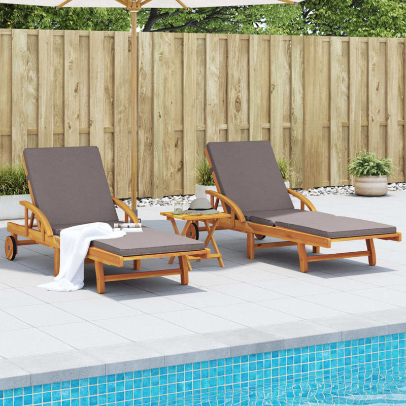 vidaXL Sun Lounger Set of 2 Brown, Dark Grey Solid Acacia Wood Large, Dark Grey