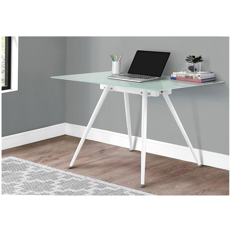 Bureau d'ordinateur, bureau personnel, ordinateur portable, l 48 po, travail, métal blanc, verre trempé, contemporain, moderne