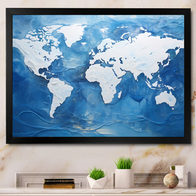 «Majestic Meridians Blue World Map I», reproduction sur toile