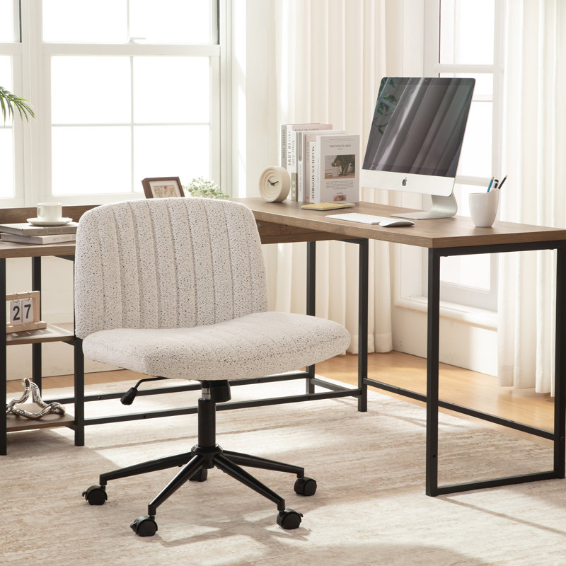 Armless Criss Cross Chairs, Preminum Fabric Swivel Vanity Chair ,Modern Adjustable Office chair, White