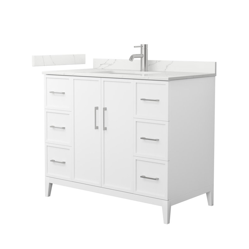 Ensemble de meuble-lavabo simple 42 po avec plateau en quartz Elan, Blanc, Nickel brossé, Simple