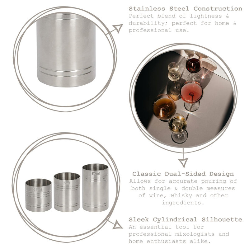 Rink Drink Stainless Steel Thimble Measure - 25ml, 7.5cm H x 3.5cm W x 3.5cm D