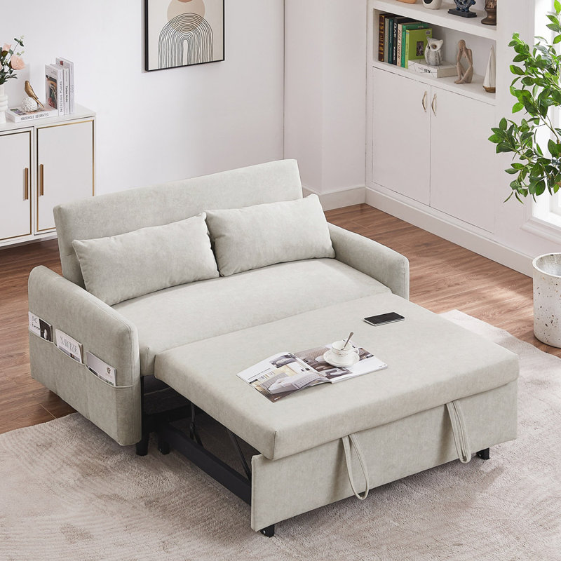Morisel modern Sofa 54.5'' Sofa Bed Pull Out Couch Pull Out Sofa Sleeper Sofa Sofa Bed, Beige Microfiber