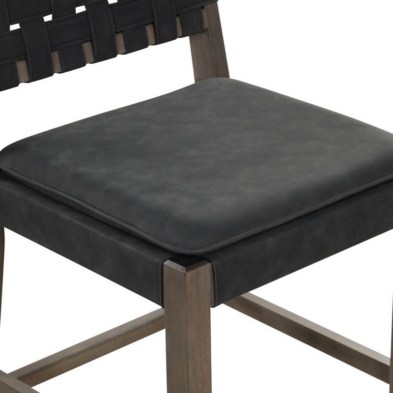 Woven Faux Leather Counter Height Stool with Solid Wood Legs, Counter Stool (24" Seat Height), 1