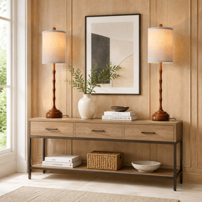 Set of 2 Tall, Slim Modern Buffet Lamps for Bedroom Bedside Use