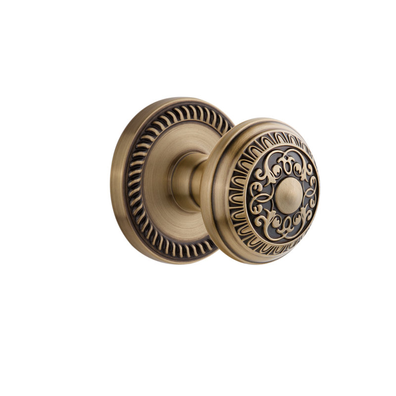 Grandeur Newport Rosette Privacy with Windsor Door Knob, Vintage Brass, 2 3/4", Privacy