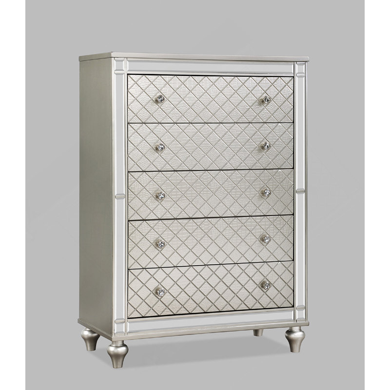 Commode de chambre à coucher à 5 tiroirs 1 pièce Glam