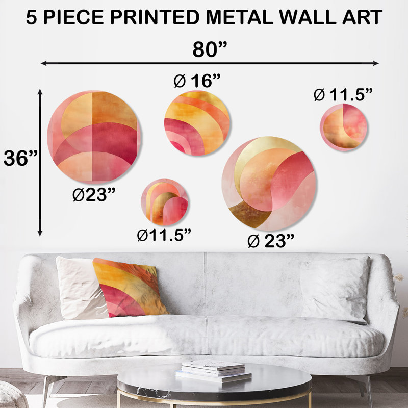 Blush & Gold Arcs - ensemble d'art moderne abstrait 5 pièces