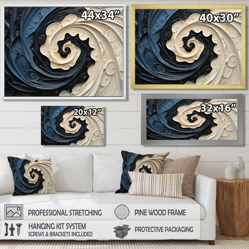 Abstrait vortex cosmique noir et blanc I - Collages abstraits, art mural, H 12 po x l 20 po, Toile tendue sur cadre