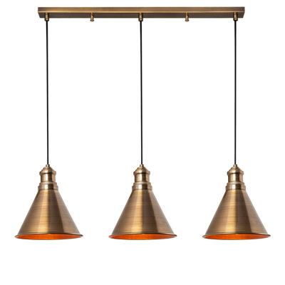 Stylish Vintage Chandelier, Copper Finish, 43.3 x 7.9 x 3.1 inches | Adjustable Height 42.9 inches | Iron Body, IP20 Rated, 3 x E27 Max 40W Sockets | Perfect for Glam & Industrial Home Décor