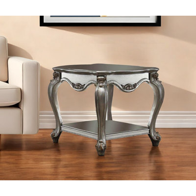 Table de bout 24 "en bois massif gris avec tablette