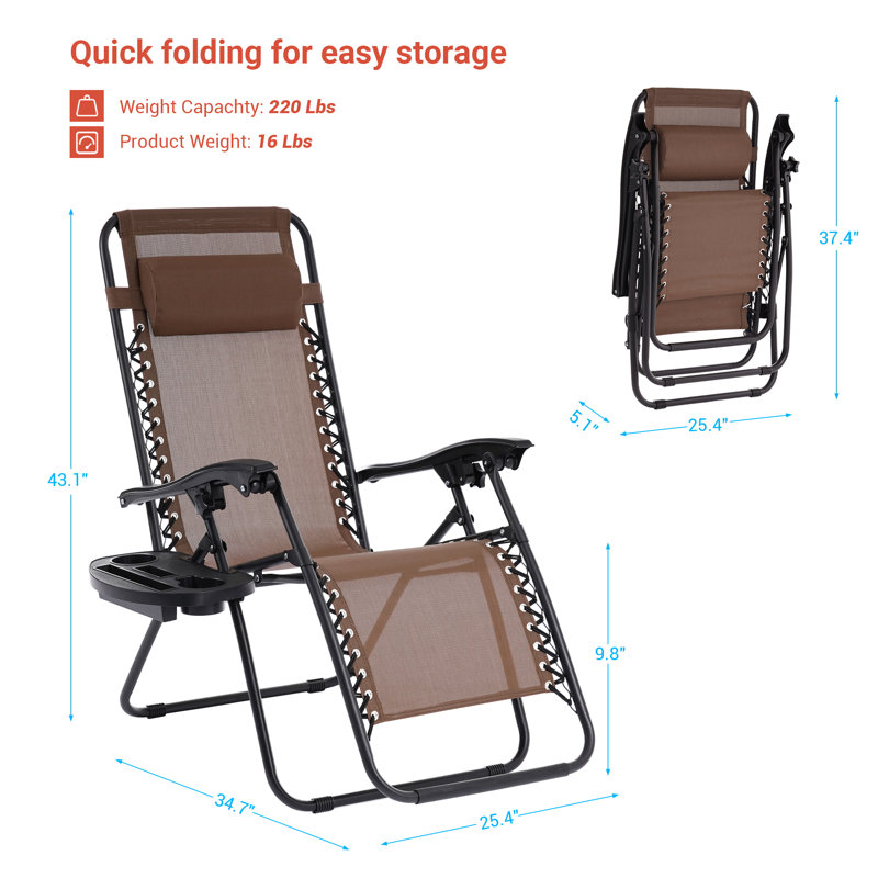 Chaises de patio zéro gravité, siège imperméable avec plateau latéral réglable pour chaises longues inclinables de piscine et de jardin