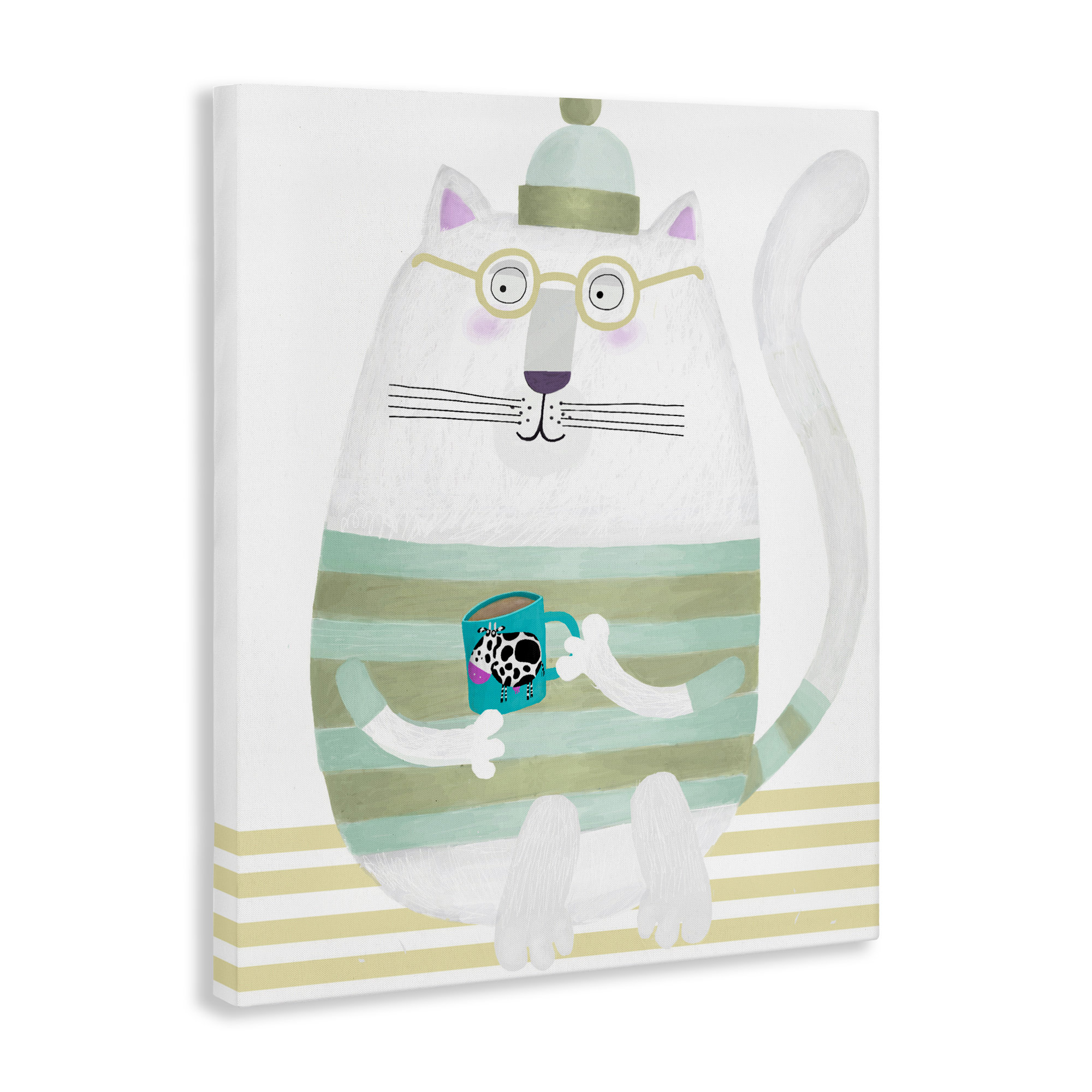 Trinx Cat with Cow Mug Canvas, design by Carla Daly | Wayfair