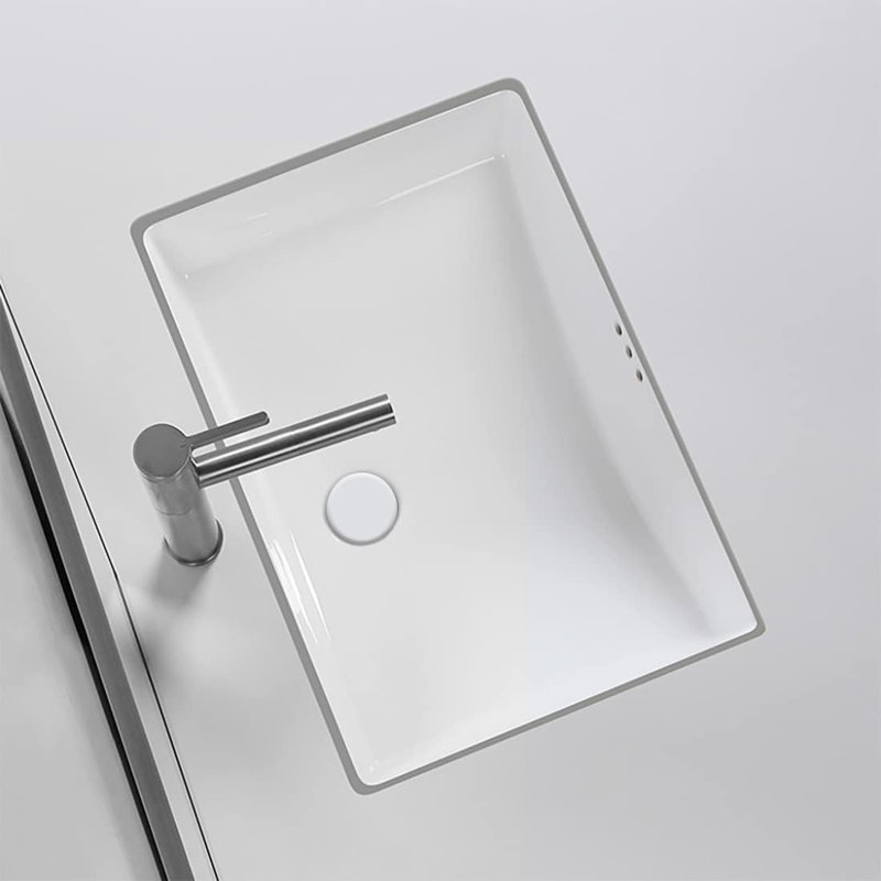 Ceramic Rectangle 21-Inch Undermount Bathroom Sink Under Counter Vanity Basin Ceramic Pop-up Drain White