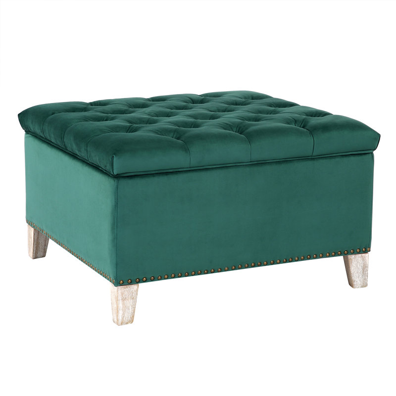 Kirsten Upholstered Ottoman, Dark Green Velvet 