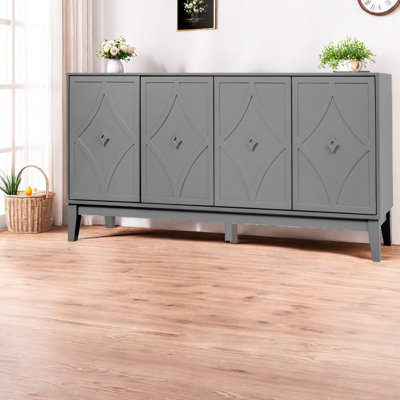 Buffet rétro sculpté à la main, bois aggloméré, rangement moderne pour la cuisine et la salle à manger