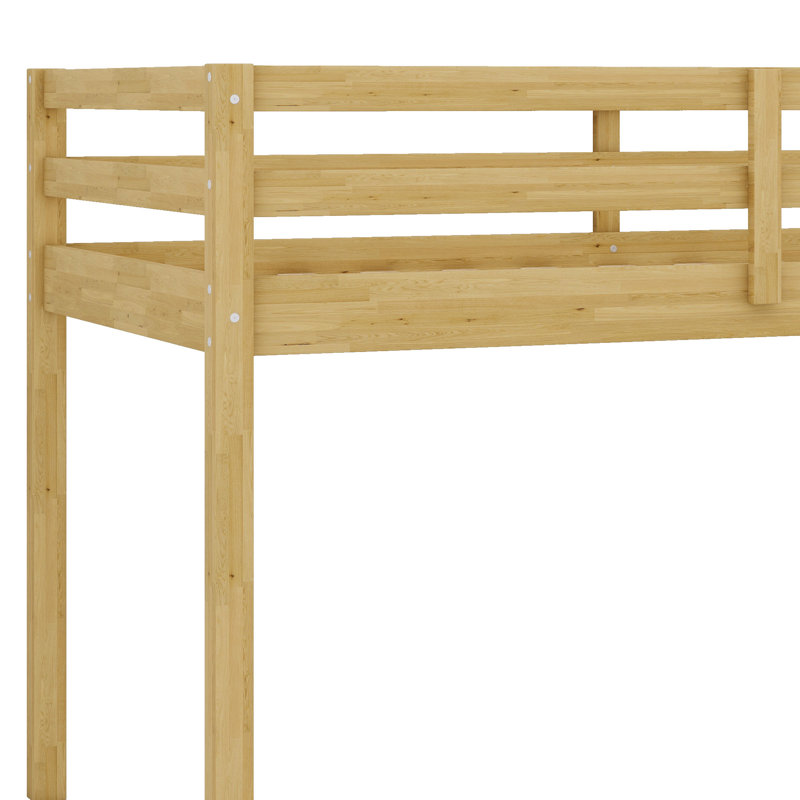 Solid Wood Bed Frame With Ladder, Wood Slat Support, Natural