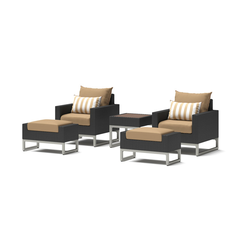 Atie Espresso 5 Piece Sunbrella Outdoor Club Chair Set - Maxim Beige, Beige