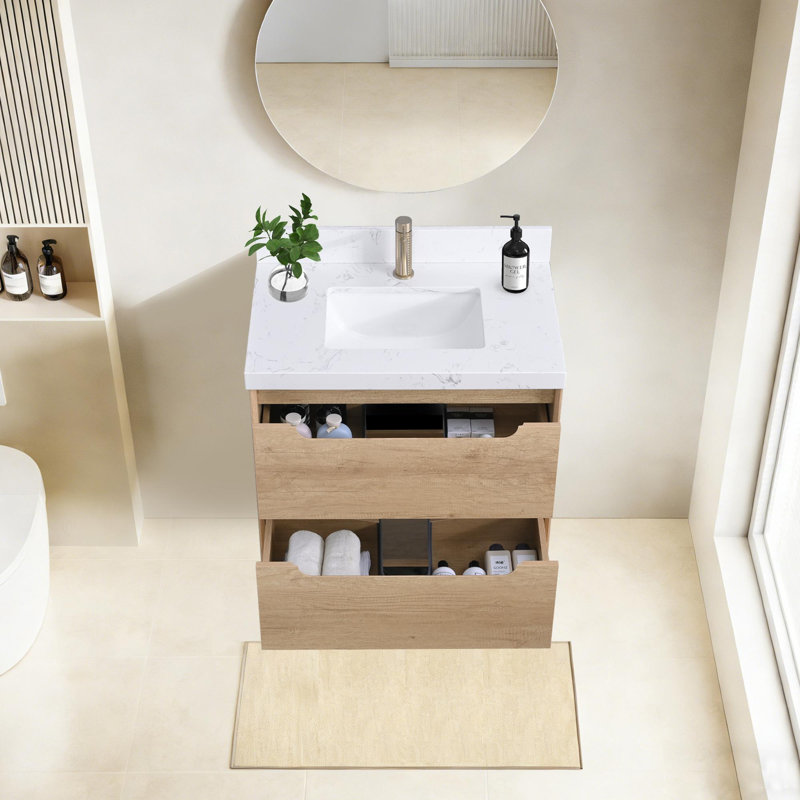 Meuble-lavabo mural avec lavabo et tiroirs, 30