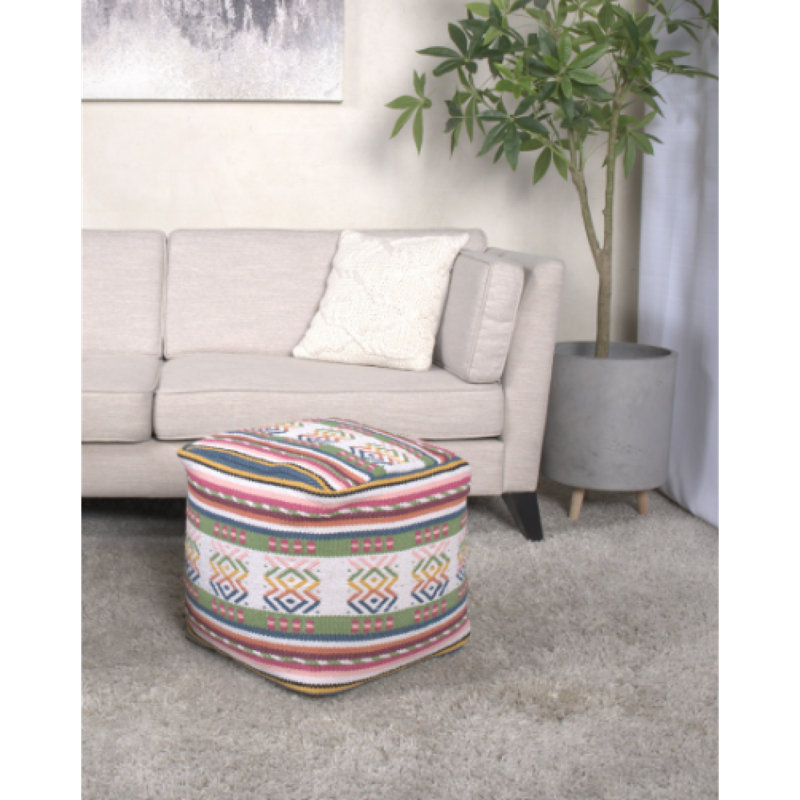 Pouf carré à imprimé péruvien fabriqué à la main Inca, blanc, rose, multicolore