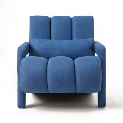 Modern Upholstered Accent Chair, Comfortable Linen Fabric With A Pillow For Living Room,Bedroom. Linen, Navy Blue