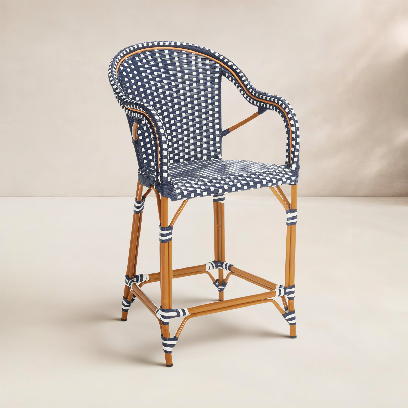 Popplewell 42.5'' Outdoor Bar Stool, Navy/White