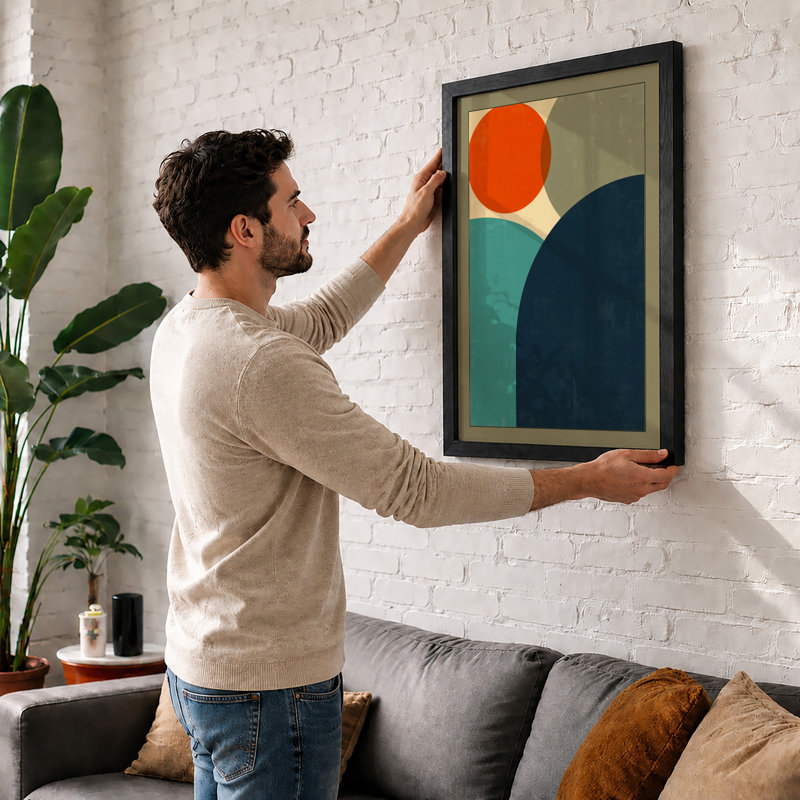 Colour Balance Mid-Century - Framed Print, A2 - 59.4 x 42.0 cm, Walnut