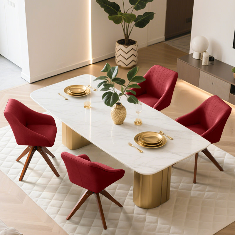 Swivel Accent Chairs, Upholstered Armchair Vanity Chairs Office Desk Chairs For Bedroom Home Makeup, Red Cotton/Linen Blend