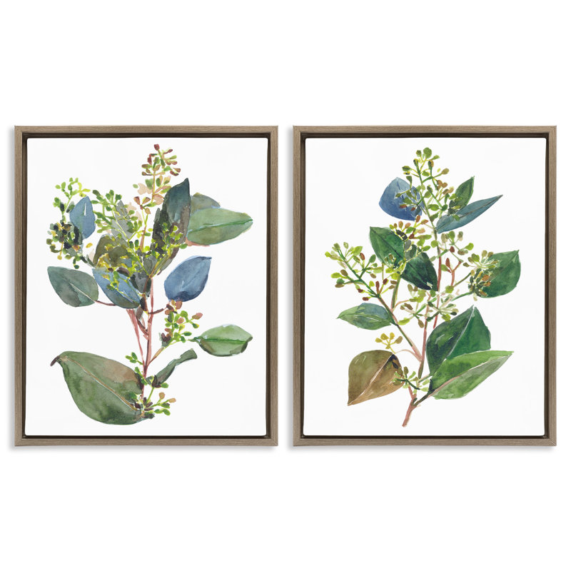 «Soft Eucalyptus Plant Ombre Leaves», ensemble de 2 toiles flottantes encadrées par Melissa Wang, H 21 po x l 17 po