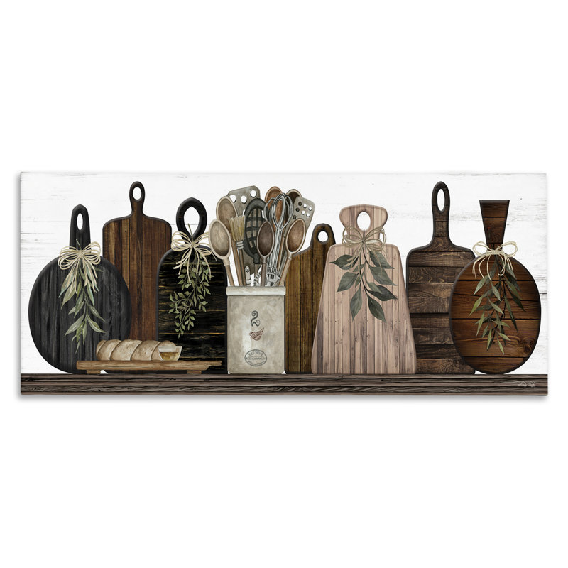 Art mural en bois, articles de cuisine en bois par Cindy Jacobs, H 13 po x l 30 po