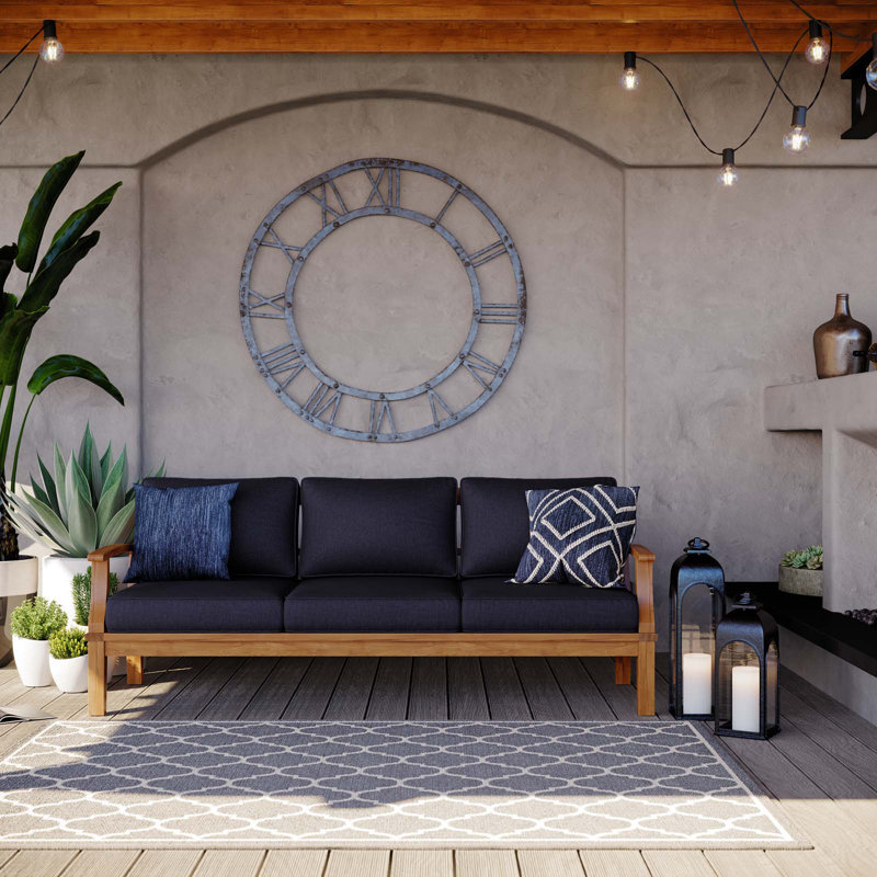 Marina Outdoor Patio Teak Sofa, Navy