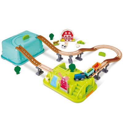 Hape: Farmyard Train Bucket Set - Wooden Train Animal Set, Building Toy, Storage Box, Build A Farm Landscape Around Your Train, Toddlers & Kids Age 3+