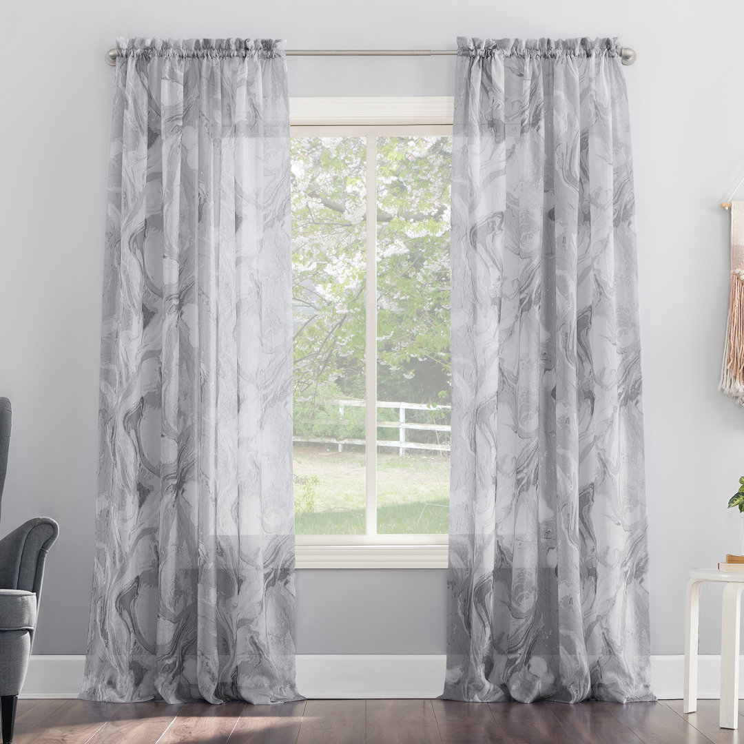 Cristo Marble Print Crushed Voile Sheer Rod Pocket Curtain Panel Wrought Studio™ Size per 