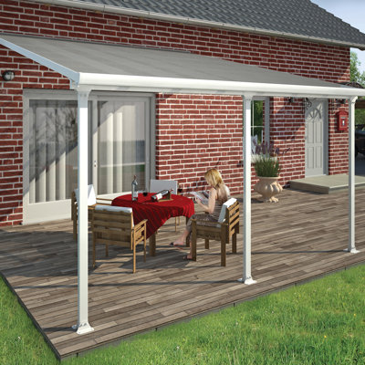 Palram - Canopia Feria 14' W x 13' D Polycarbonate Galvanized Steel Stationary Slope Patio Awning White/Diffused Clear